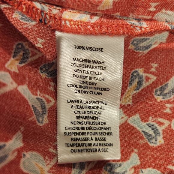 Beachlunchlounge Coral Birds Alanna Long Sleeve Button Up Blouse Size Medium - Picture 5 of 9